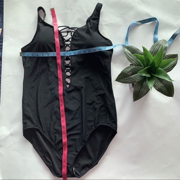 Aqua Green Black Strappy One Piece Swimsuit - Picture 2 of 9
